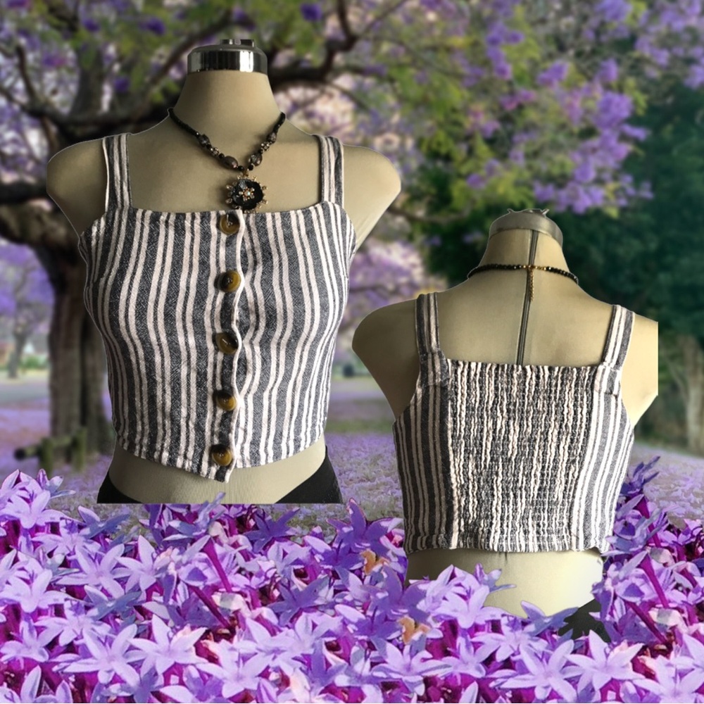 Sybilla Blue Grey and White Striped Crop top Size M